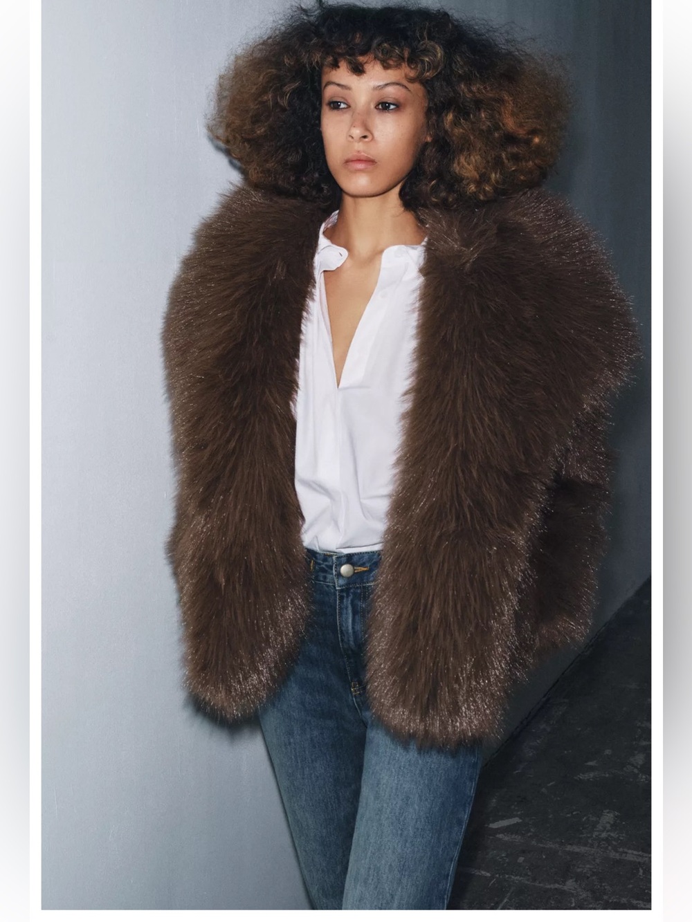 Zara Faux Fur Jacket in Rich Brown